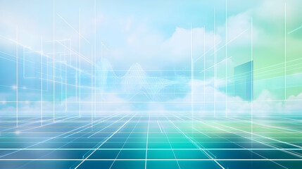 A futuristic cityscape of interconnected lines and soft pastel colors.