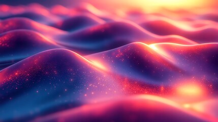 Obraz premium Abstract Wave Pattern with Glowing Particles and Sunrise Colors