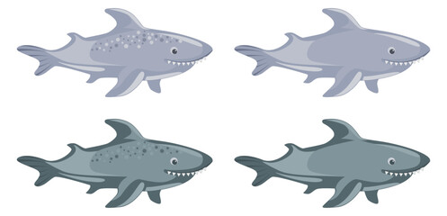 Vector ocean fish set of sharks 
