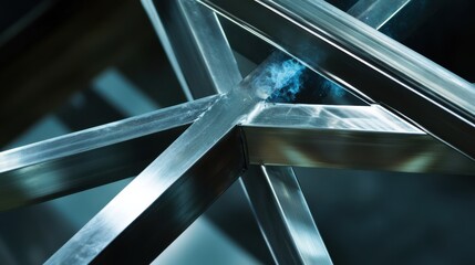 Obraz premium A welder performing welding on a steel frame. Featuring skill and attention to detail