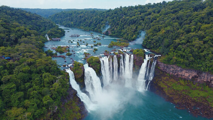 Majestic waterfalls cascading through lush tropical forest landscape serenity