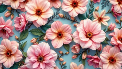 Obraz premium Beautiful Pink Flowers Pastel Floral Background Delicate Blooms Spring Summer Wallpaper