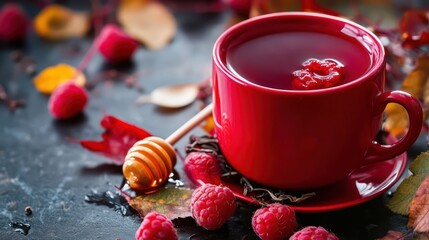 Red raspberry tea mug honey