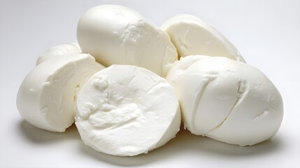 Pile of Fresh Mozzarella Cheese Isolated on White Background