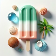 Fototapeta premium Realistic Beach Popsicle with Sun and Sea Tones on White Background