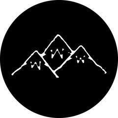 Minimalist mountain range emblem on a black background evokes adventure and wilderness
