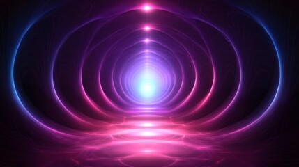 A vibrant, glowing tunnel of concentric circles in shades of purple and pink.