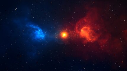 Colorful Nebula with Red and Blue Clouds Against Starry Background