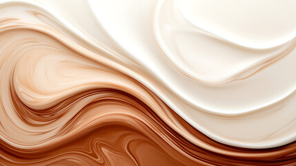 Obraz premium An abstract background of swirling milk and coffee forms organic shapes, creating intricate patterns and a calming and artistic atmosphere.