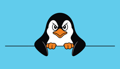 Angry Penguin Cartoon Character with Blue Background.