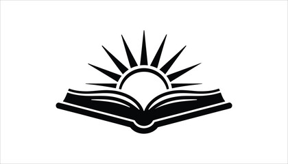 Open Book with Rising Sun Icon for Education and Knowledge Design.