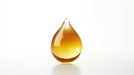Fototapeta premium Golden droplet, glistening on white background. Pure and precious.