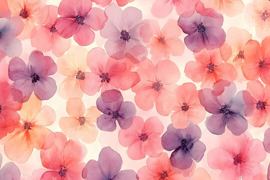 Fototapeta A delicate watercolor floral design featuring soft pinks, purples, and peaches.