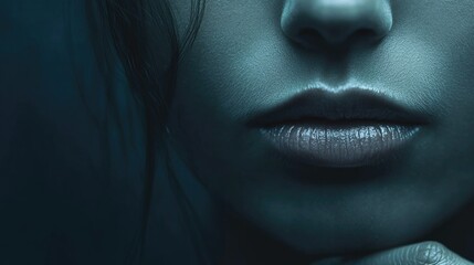 Fototapeta premium Woman's Lips Closeup with Dramatic Lighting Focusing on Facial Expression