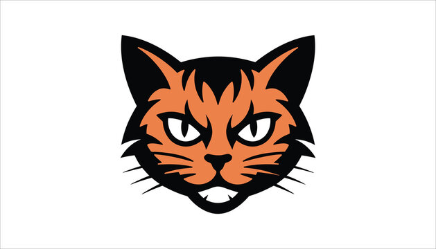 Stylized Bengal Tiger Head Vector with Bold Lines.