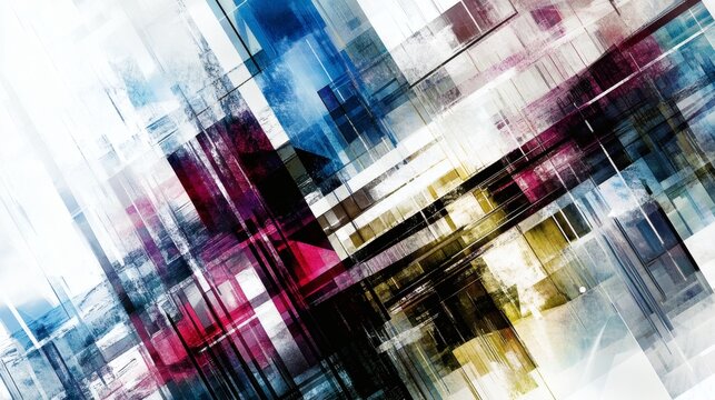 A dynamic abstract design with intersecting geometric shapes and vibrant color.