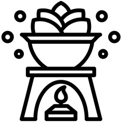 Oil Burner black outline mini illustration icon, related to relaxation, spa, wellness and more. use for modern concept, print, UI, UX kit, web and app development. Vector EPS 10.