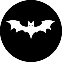 Abstract monochrome depiction of a bat-like figure set against dark circle