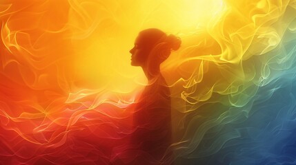 Ethereal energy field radiating from the serene figure blending into cosmic colors