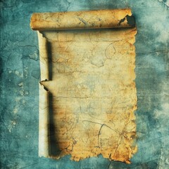 A weathered scroll with a textured blue background, showcasing age and a vintage feel.