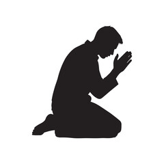 Man kneeling and praying silhouette silhouette man is on his knees praying white Background.