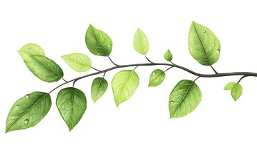 Fototapeta premium Green leaves on a branch, clipart with white background,