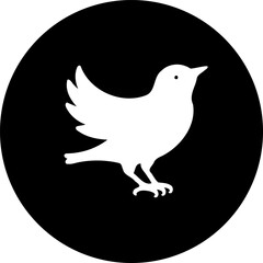 A Simple White Bird Silhouette on a Black Circular Background Design