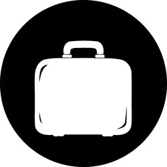 Minimalist depiction of a white briefcase against a contrasting black circle