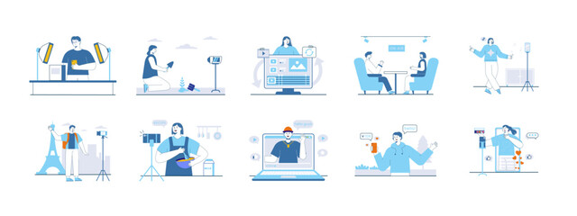 Content Creator set illustration. Flat vector illustration concept.