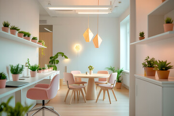Fototapeta premium Minimalist Cute Office with Scandinavian Aesthetic