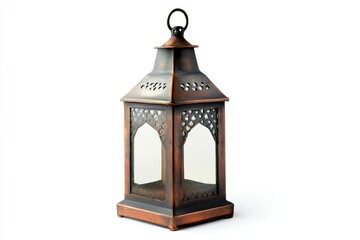 Vintage Style Metal Lantern Decoration with Intricate Design on White