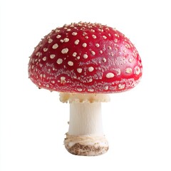 Obraz premium Isolated fly agaric mushroom with red cap and white spots detail isolated on white background