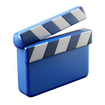A vibrant blue 3D model of a classic film clapperboard open and ready for action This iconic symbol represents filmmaking movie production and the entertainment industry
