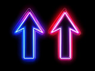 Neon Direction: A pair of glowing neon arrows point upwards on a stark backdrop, emanating an air of modern technological advancement and pointing a direction forward.