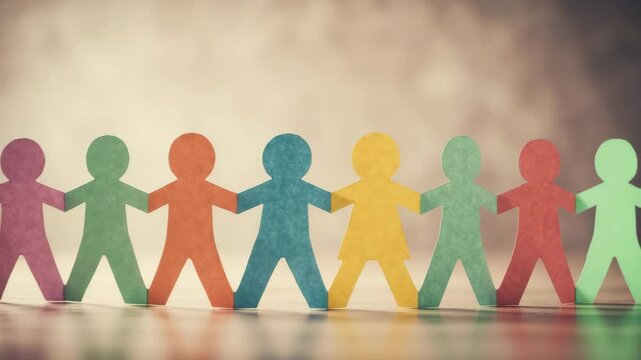 Colorful Paper Chain Figures in Sepia Mist