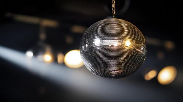 Isolated Silver Mirror Ball Reflecting Vibrant Club Lights Generative AI