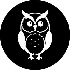 Stylized owl silhouette in a black circle, showcasing simplicity and elegance