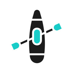 Simple Kayak Icon with Paddle Flat Vector Art