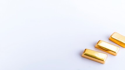 Three shiny gold squares forming steps leading upwards towards a symbolic representation of bitcoin cryptocurrency