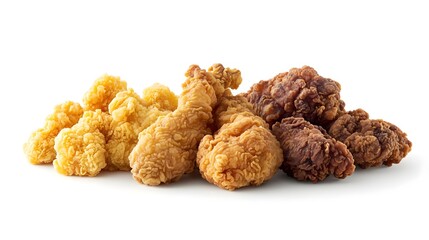 Variety of Fried Chicken Pieces Isolated on White Background