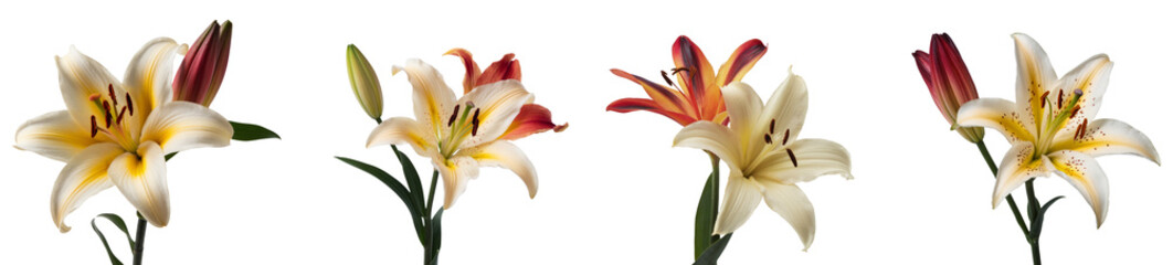 Fototapeta premium four tiger lily flowers on white background