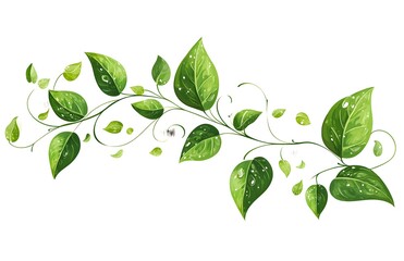  illustration of a green leafy branch with swirls on a white background