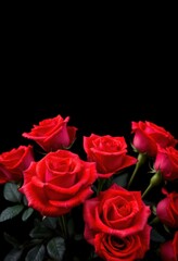 Crimson roses against a deep black backdrop, ample copy space, photography, contrast, design
