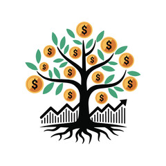 Finance tree with dollar symbol and Graph arrow