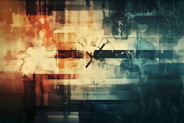 Obraz premium A vintage-style, time-themed, distressed abstract artwork.