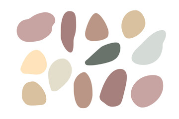 Bundle of neutral abstract organic shape blots isolate on white background. Earthy tones cutout elements collection for collages.