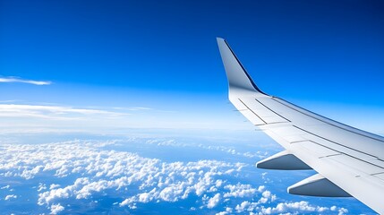 Obraz premium White Airplane Wing Against Blue Sky with Cloudy Background