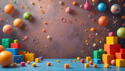 Colorful Playful Balls Cubes Stars Festive Background Design