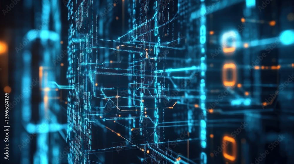 Poster Abstract Digital Data Stream, Binary Code and Circuitry Visualization
