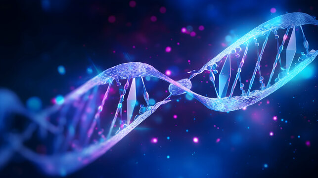 dna strand on blue background - Powered by Adobe